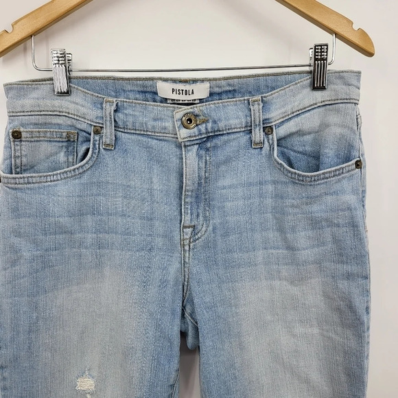 Pistola Audrew Mid Rise Skinny Light Wash Step Hem Distressed Jeans Sz 29 - Picture 5 of 15